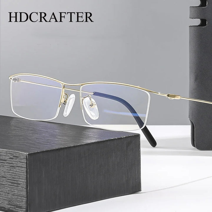 Hdcrafter Unisex Semi Rim Browline Square Titanium Eyeglasses 6688 Semi Rim Hdcrafter Eyeglasses