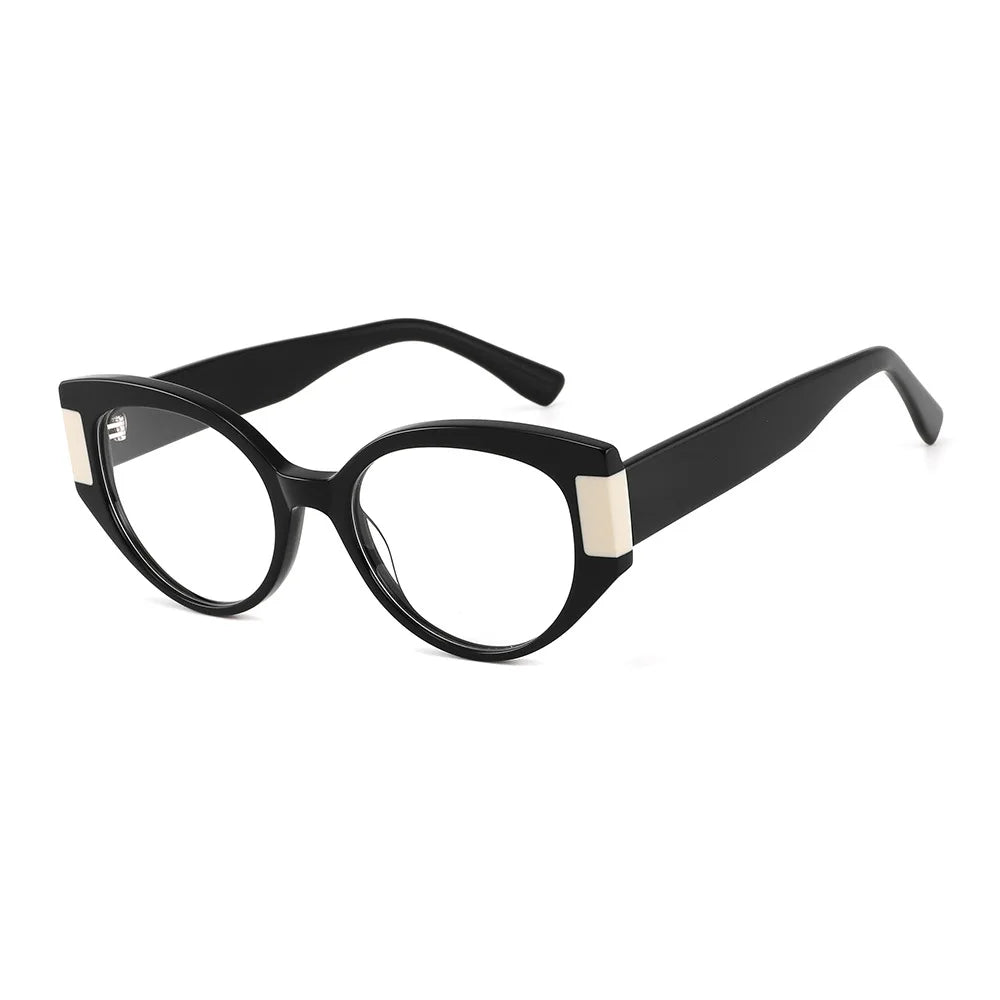 CCspace Unisex Full Rim Cat Eye Acetate Titanium Eyeglasses 57203 Full Rim CCspace C1Black