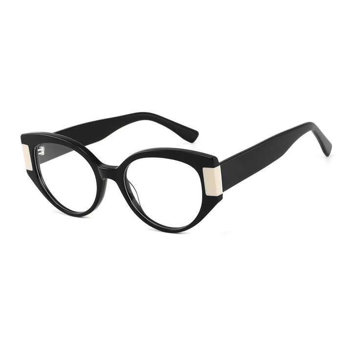CCspace Unisex Full Rim Cat Eye Acetate Titanium Eyeglasses 57203 Full Rim CCspace C1Black