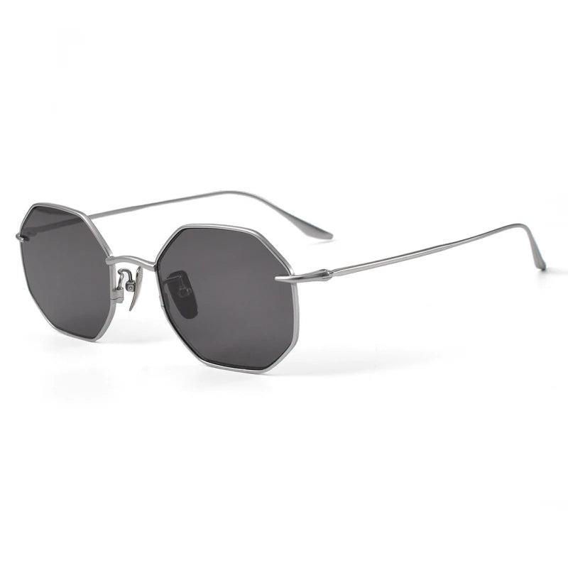 Black Mask Unisex Full Rim Flat Top Polygon Titanium Sunglasses 22174