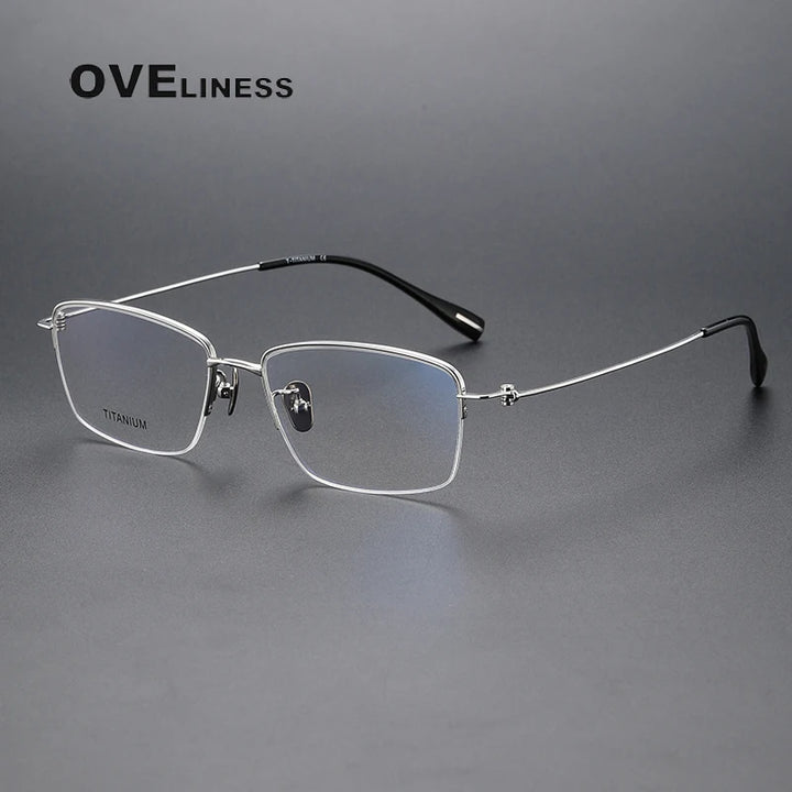 Oveliness Unisex Semi Rim Square Screwless Titanium Eyeglasses 80923 Semi Rim Oveliness silver  
