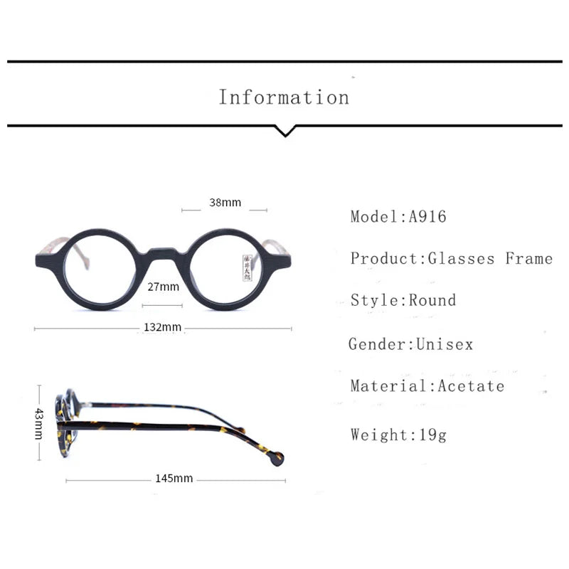 Hdcrafter Unisex Full Rim Round Small Acetate Eyeglasses A916 Full Rim Hdcrafter Eyeglasses