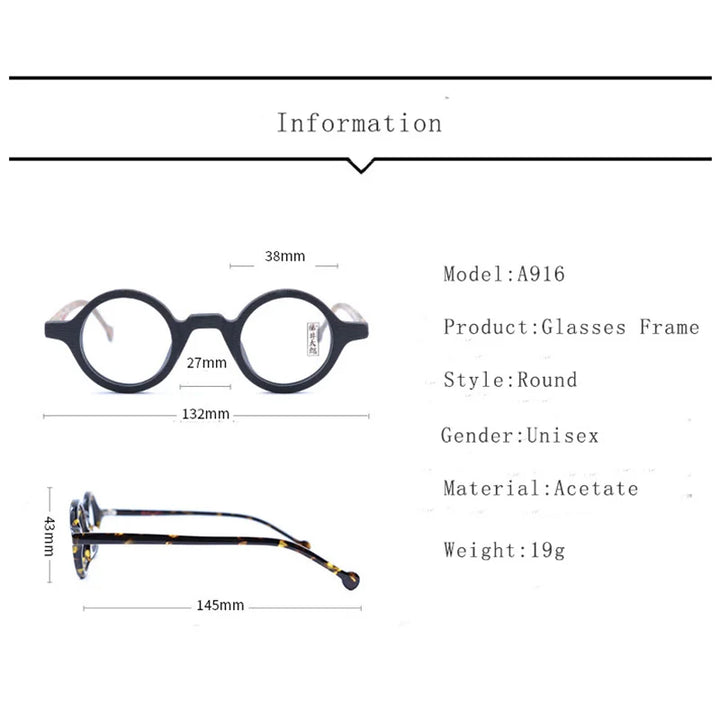 Hdcrafter Unisex Full Rim Round Small Acetate Eyeglasses A916 Full Rim Hdcrafter Eyeglasses