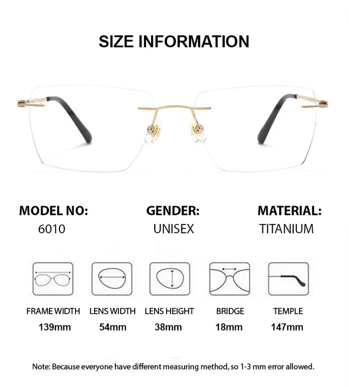 Summer Flower Unisex Rimless Polygon Square Titanium Eyeglasses 60103