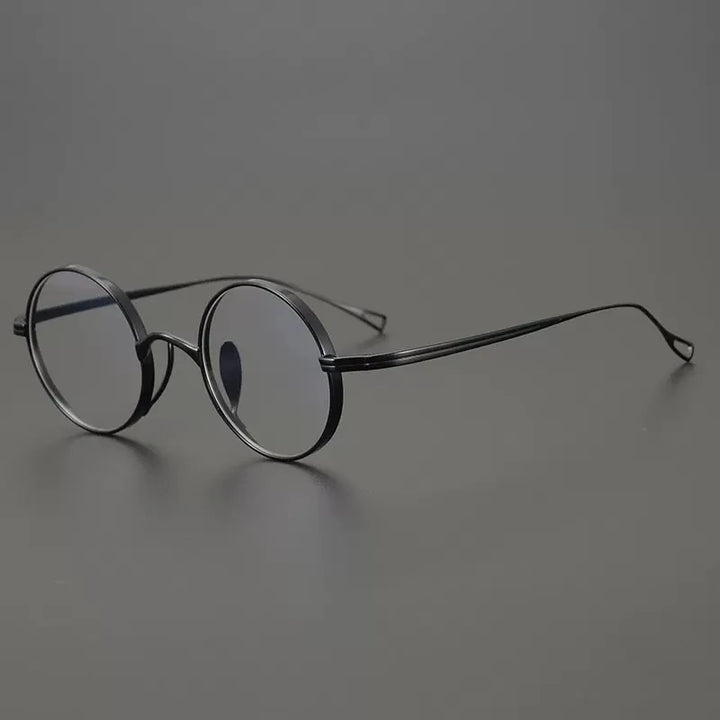 Gatenac Unisex Full Rim Small Round Titanium Eyeglasses Gxyj1446 Full Rim Gatenac Black