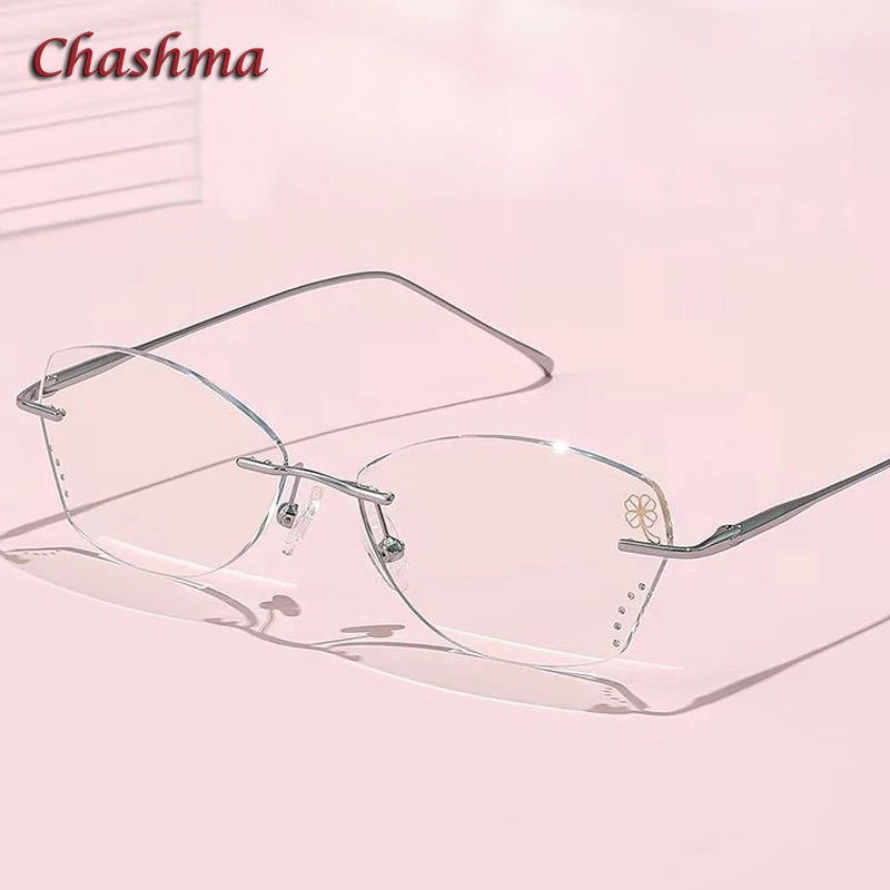 Chashma Ochki Women's Rimless Butterfly Titanium Steel Eyeglasses 318959