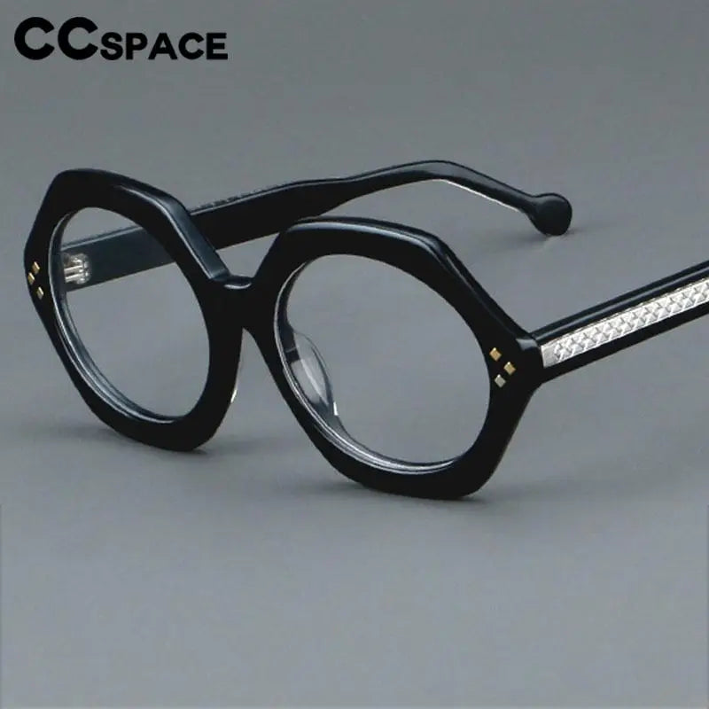 CCspace Unisex Full Rim Large Flat Top Round Acetate Eyeglasses 57286 Full Rim CCspace