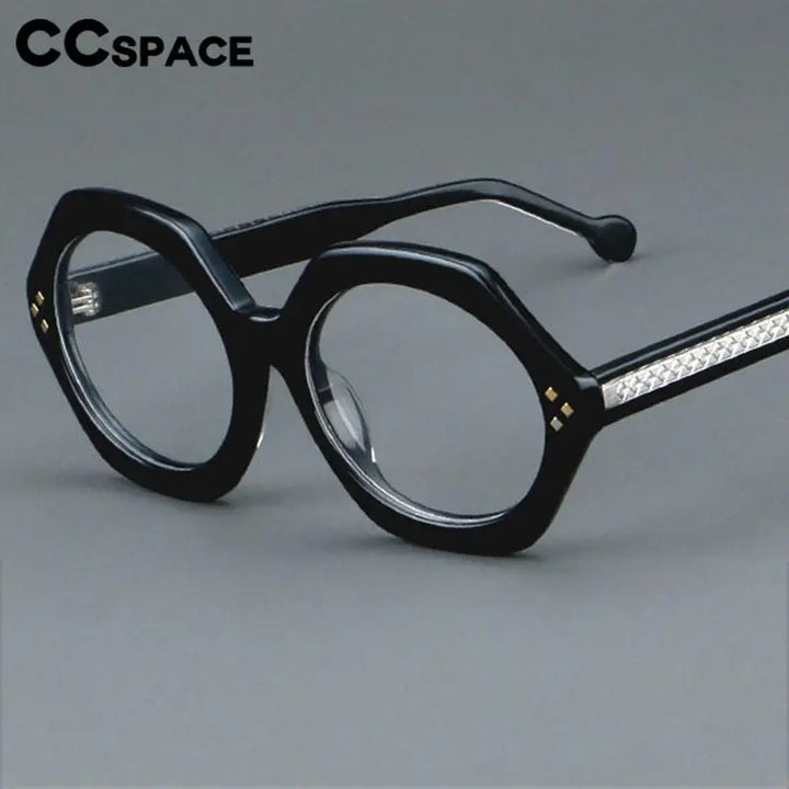 CCspace Unisex Full Rim Large Flat Top Round Acetate Eyeglasses 57286 Full Rim CCspace