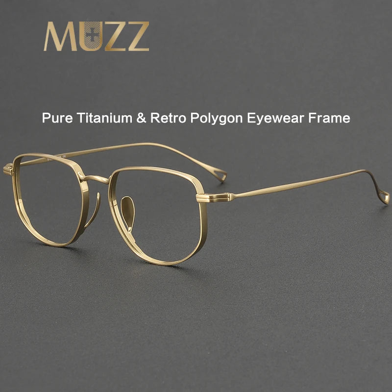 Muzz Unisex Full Rim Flat Top Oval Polygon Titanium Eyeglasses 73004