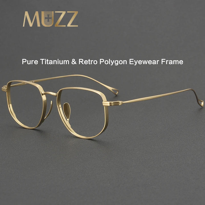 Muzz Unisex Full Rim Flat Top Oval Polygon Titanium Eyeglasses 73004