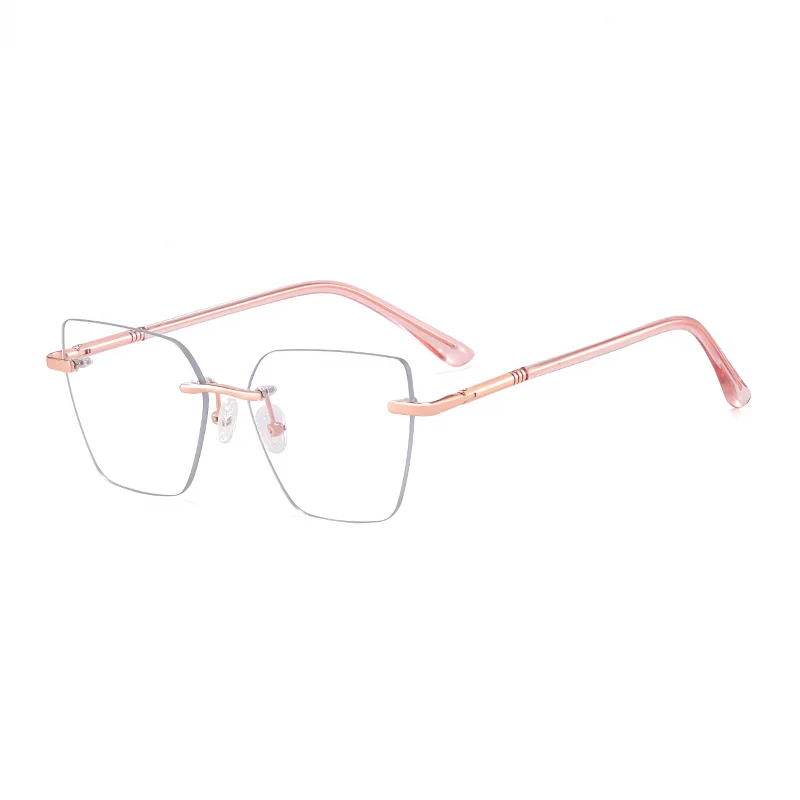 Ralferty Women's Rimless Flat Top Polygon Acetate Eyeglasses R83600 Rimless Ralferty C3 RoseGold CHINA