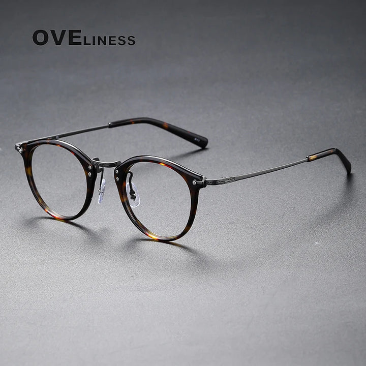 Oveliness Unisex Full Rim Round Acetate Titanium Eyeglasses C805 Full Rim Oveliness tortoise