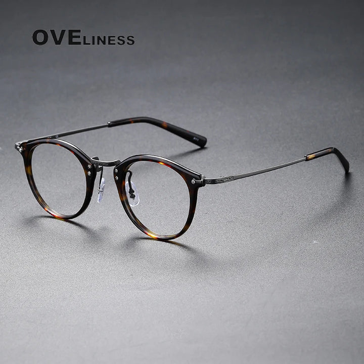 Oveliness Unisex Full Rim Round Acetate Titanium Eyeglasses C805 Full Rim Oveliness tortoise  