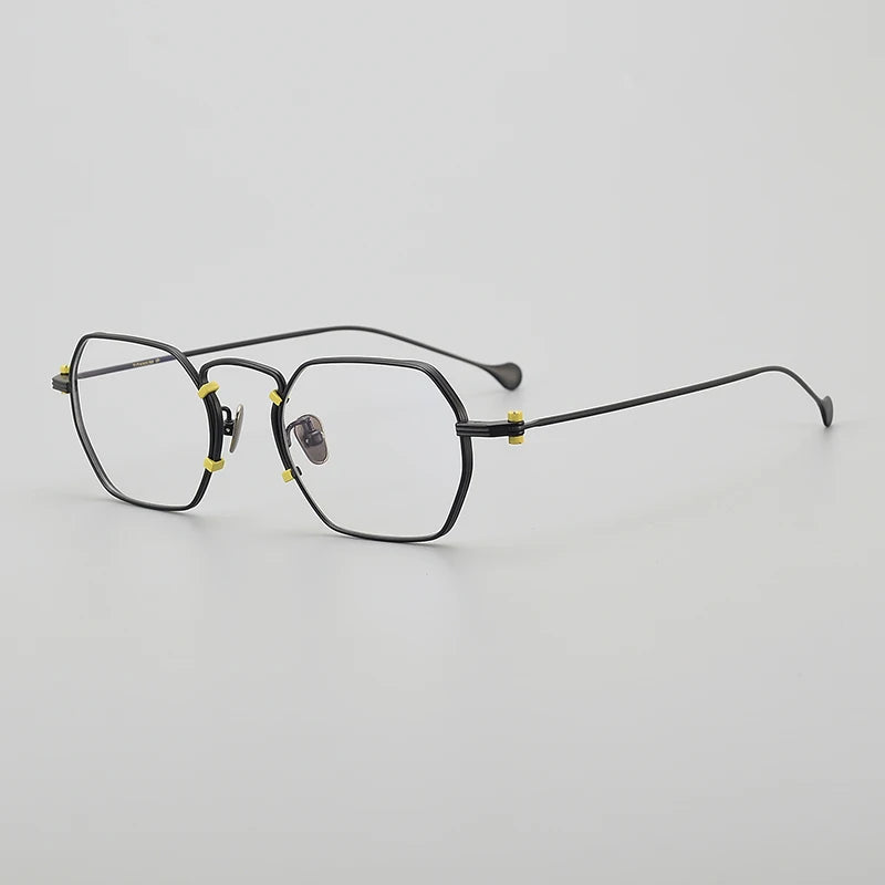 Muzz Unisex Full Rim Flat Top Square Titanium Eyeglasses 1969 Full Rim Muzz Black