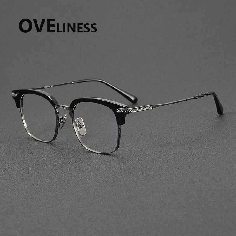 Oveliness Unisex Full Rim Square Acetate Titanium Eyeglasses 852080 Full Rim Oveliness black gun