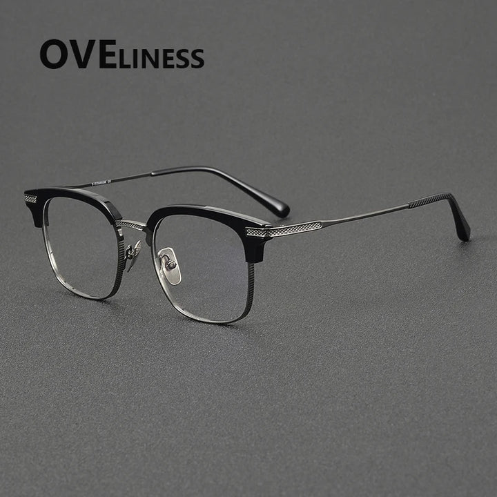 Oveliness Unisex Full Rim Square Acetate Titanium Eyeglasses 852080 Full Rim Oveliness black gun
