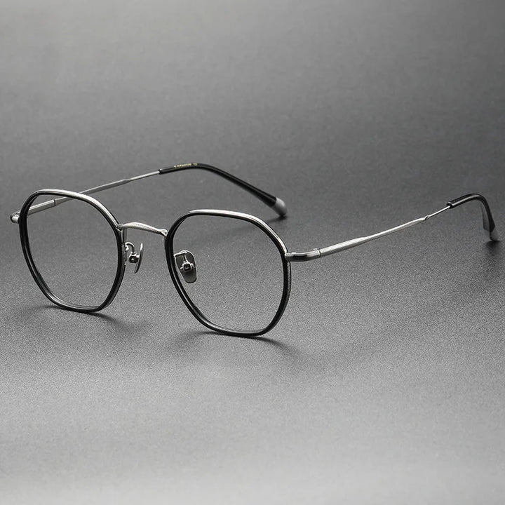 Aimee Men's Full Rim Polygon Round Titanium Acetate Eyeglasses 8502 Full Rim Aimee Black Tortoise