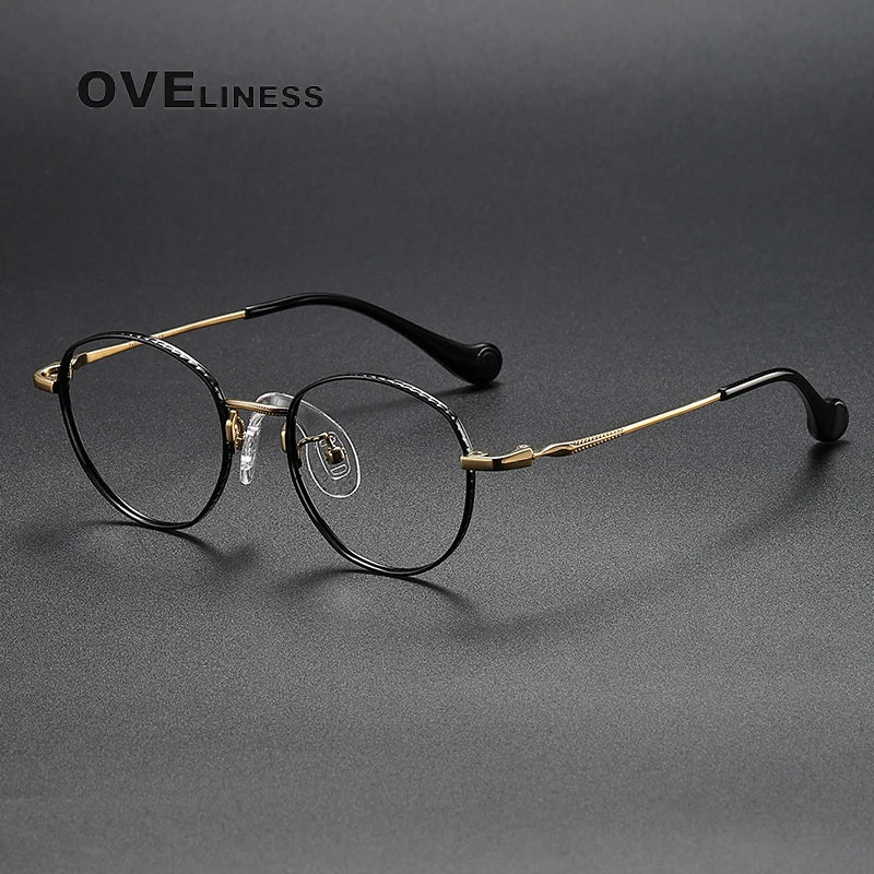 Oveliness Unisex Full Rim Round Titanium Eyeglasses 80950 Full Rim Oveliness black gold