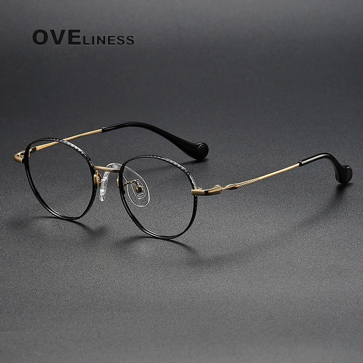 Oveliness Unisex Full Rim Round Titanium Eyeglasses 80950 Full Rim Oveliness black gold