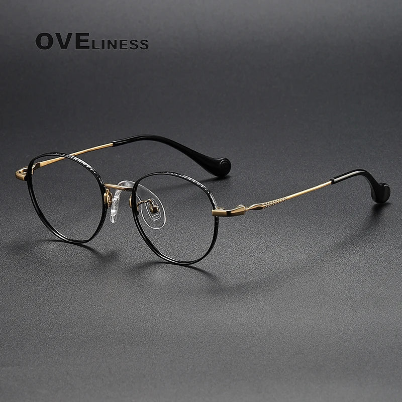 Oveliness Unisex Full Rim Round Titanium Eyeglasses 80950 Full Rim Oveliness black gold  