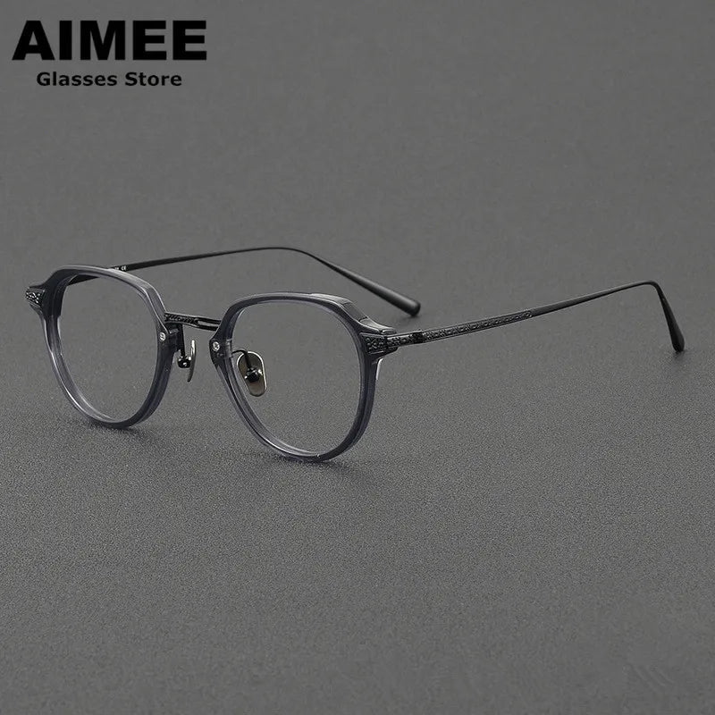 Aimee Women's Full Rim Oval Square Titanium Acetate Eyeglasses 49024 Full Rim Aimee Grey