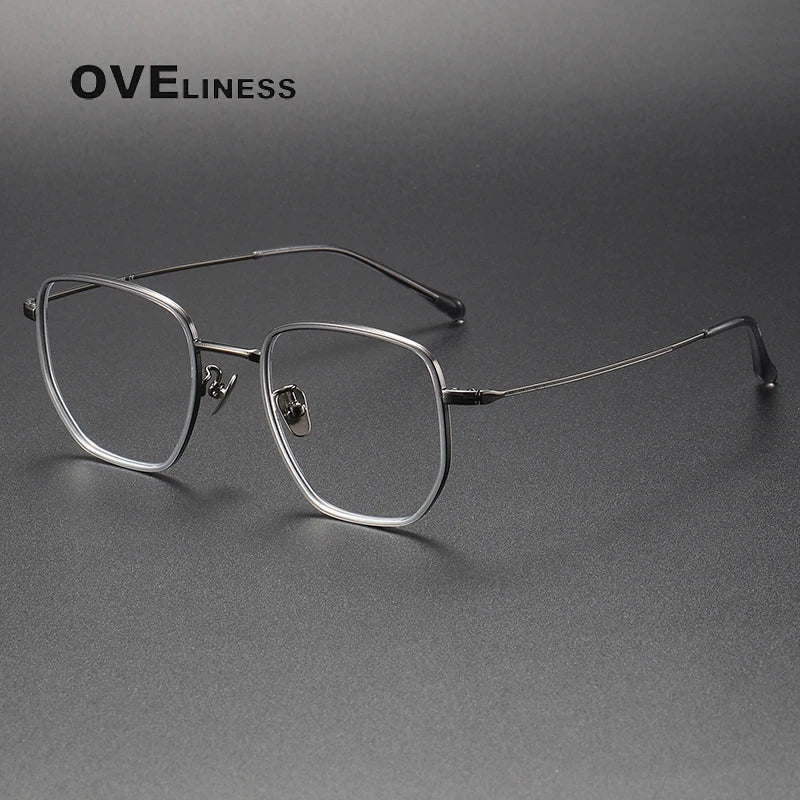 Oveliness Women's Full Rim Polygon Square Acetate Titanium Eyeglasses 928512