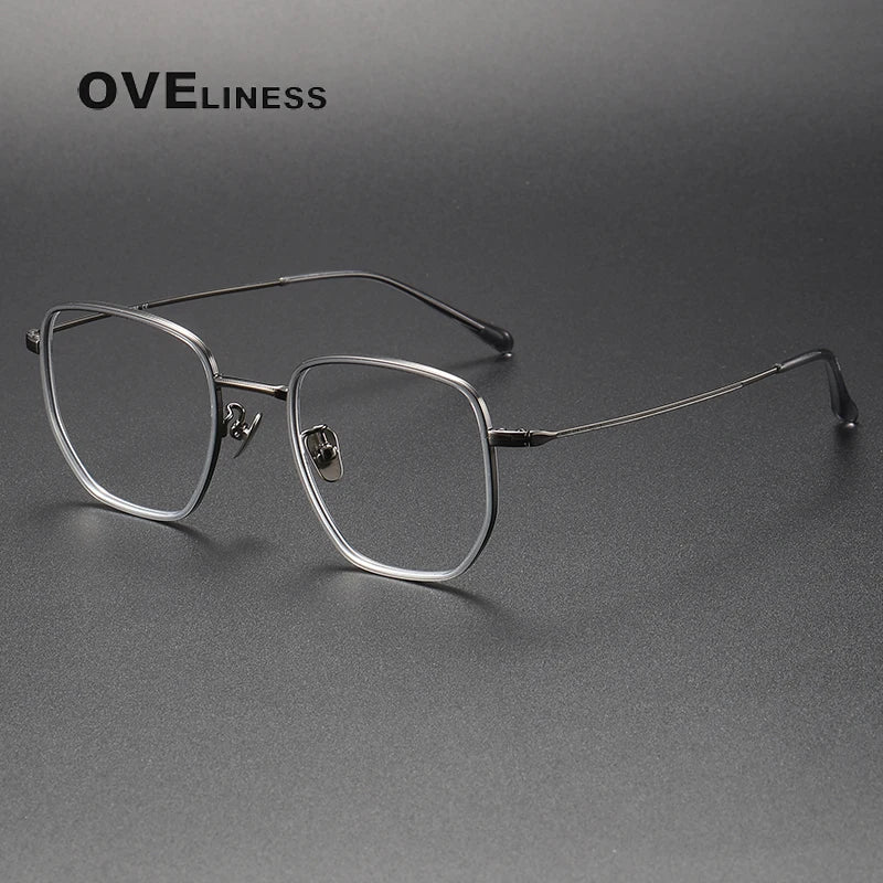 Oveliness Unisex Full RIm Square Acetate Titanium Eyeglasses 8512 Full Rim Oveliness grey gun  