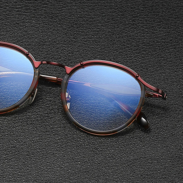 Gatenac Unisex Full Rim Round Acetate Titanium Eyeglasses Gxyj1158 Full Rim Gatenac