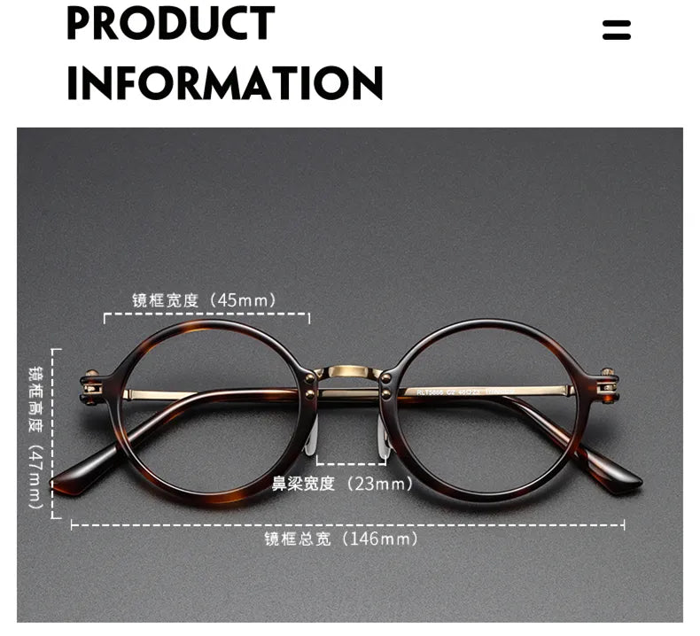 Black Mask Unisex Full Rim Round Titanium Acetate Eyeglasses Rt5866 Full Rim Black Mask