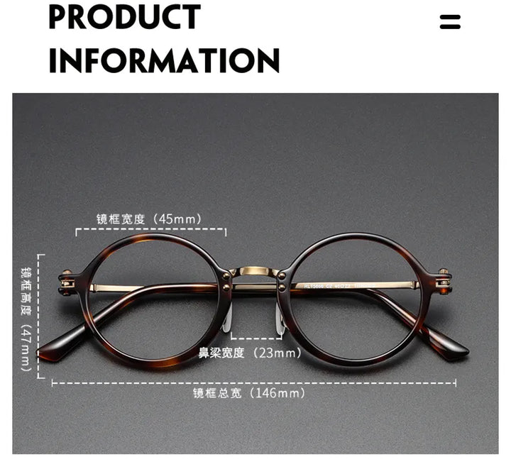 Black Mask Unisex Full Rim Round Titanium Acetate Eyeglasses Rt5866 Full Rim Black Mask