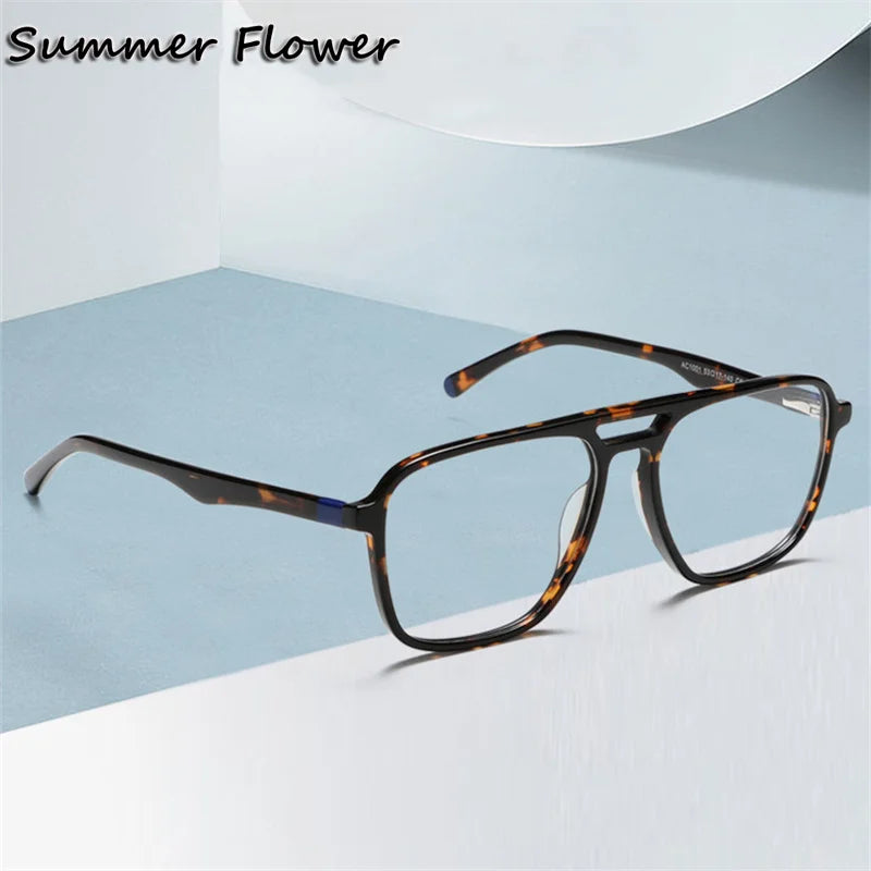 Summer Flower Unisex Full Rim Square Double Bridge Acetate Titanium Eyeglasses 81001 Full Rim Summer Flower