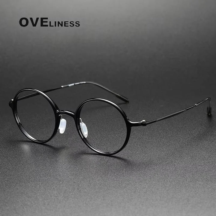 Oveliness Women's Full Rim Round Acetate Titanium Eyeglasses 88635 Full Rim Oveliness black