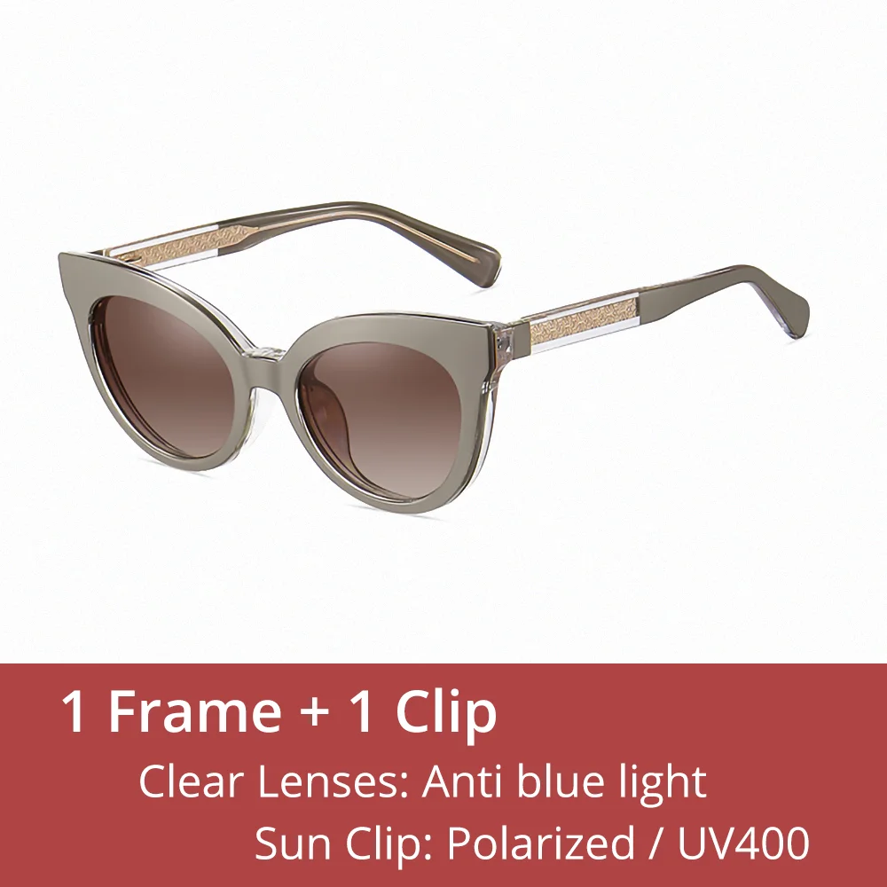 Ralferty Women's Full Rim Cat Eye Tr 90 Eyeglasses Clip On Sunglasses 81631