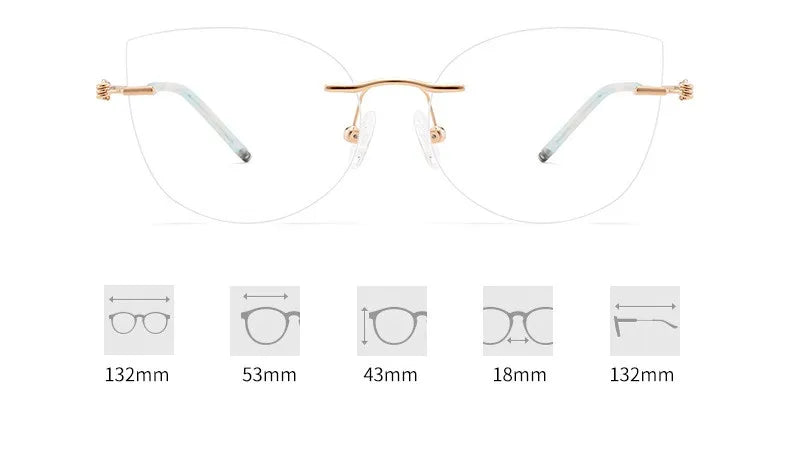 Chashma Ochki Unisex Rimless Cat Eye 3g Titanium Eyeglasses 8587 Rimless Chashma Ochki