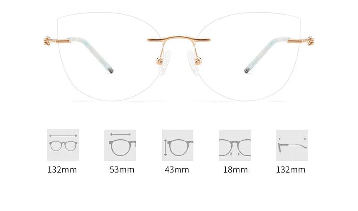 Chashma Ochki Unisex Rimless Cat Eye 3g Titanium Eyeglasses 8587 Rimless Chashma Ochki   