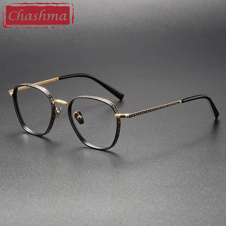 Chashma Ottica Unisex Full Rim Oval Titanium Eyeglasses 3101 Full Rim Chashma Ottica Black Gold