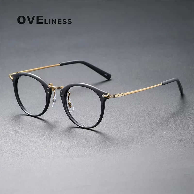 Oveliness Unisex Full Rim Oval Square Acetate Titanium Eyeglasses 614805