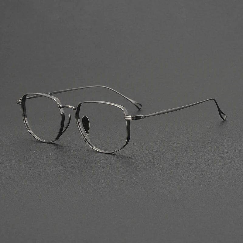 Muzz Unisex Full Rim Flat Top Oval Polygon Titanium Eyeglasses 73004