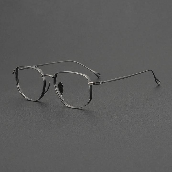 Muzz Unisex Full Rim Flat Top Oval Polygon Titanium Eyeglasses 73004