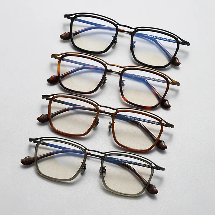 Gatenac Unisex Full Rim Square Acetate Titanium Eyeglasses Gxyj1459 Full Rim Gatenac