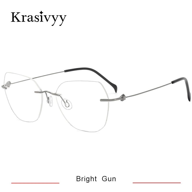 Krasivyy Women's Rimless Flat Top Polygon Titanium Eyeglasses 135mm Rimless Krasivyy Bright Gun