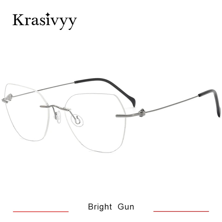Krasivyy Women's Rimless Flat Top Polygon Titanium Eyeglasses 135mm Rimless Krasivyy Bright Gun