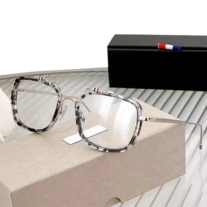 Black Mask Unisex Full Rim Square Double Bridge Alloy Acetate Eyeglasses Tbs816 Full Rim Black Mask