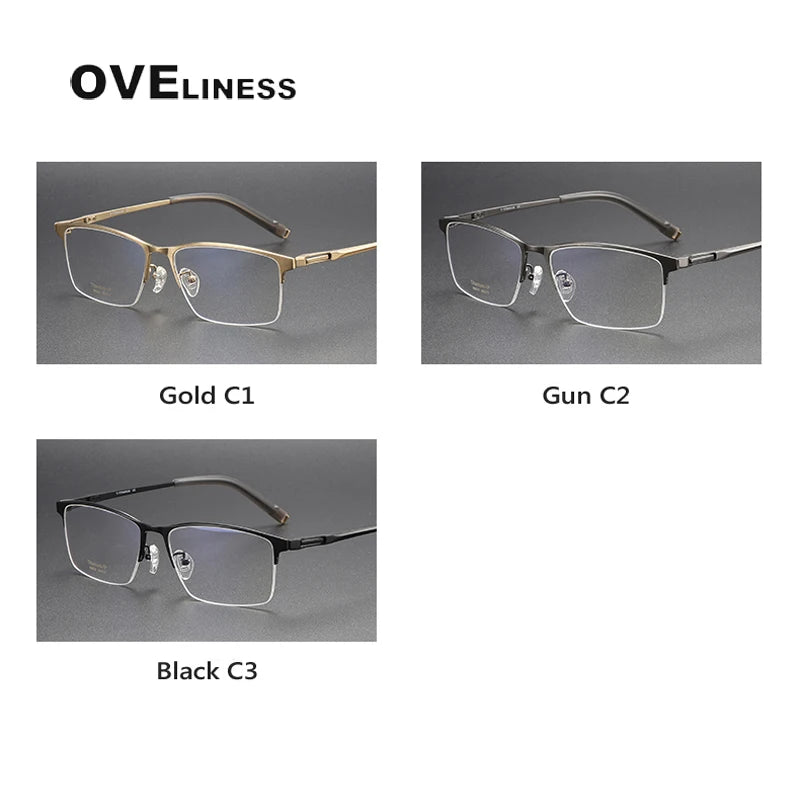 Oveliness Men's Semi Rim Square Titanium Eyeglasses 80879 Semi Rim Oveliness   