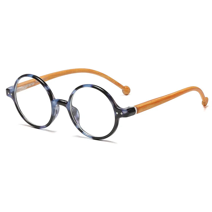 Kocolior Unisex Full Rim Round Acetate Hyperopic Reading Glasses 5067 Reading Glasses Kocolior Grain Blue 0