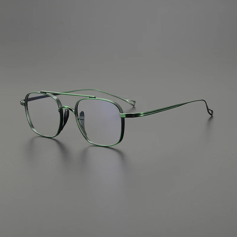 Black Mask Unisex Full Rim Square Double Bridge Titanium Eyeglasses K9501 Full Rim Black Mask Green