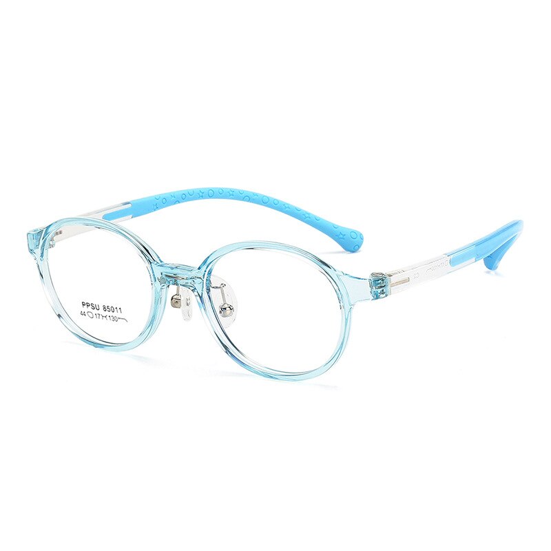KatKani Unisex Children's Full Rim Round Silicone Eyeglasses 85011 Full Rim KatKani Eyeglasses Transparent Blue  