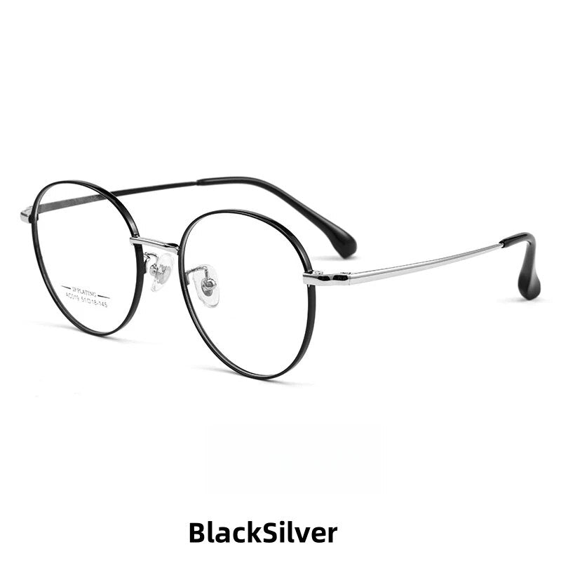 KatKani Unisex Full Rim Round Titanium Eyeglasses Ac019b Full Rim KatKani Eyeglasses black silver  