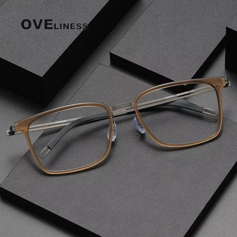 Oveliness Unisex Full Rim Square Acetate Titanium Eyeglasses 82005 Full Rim Oveliness