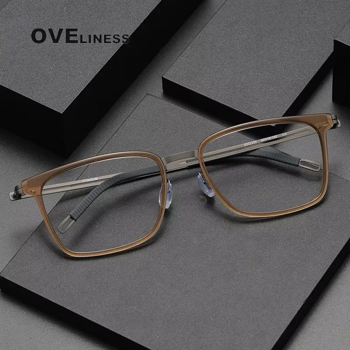 Oveliness Unisex Full Rim Square Acetate Titanium Eyeglasses 82005 Full Rim Oveliness